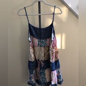 YOUNG THREADS NWT Dress Spaghetti Strap Ruffle Tiers Denim Floral Boho Xlarge